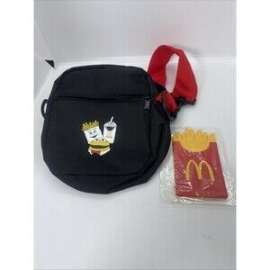 McDonalds Crossbody Bag Black Red Messenger Bag W/ Fries Cell Phone Card Holder